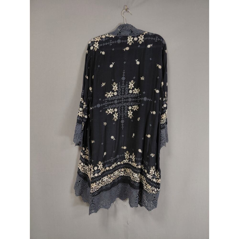 Johnny Was Black Floral Knit Lace Trim Embroidered Kimono Women Size XL - Picture 4 of 12